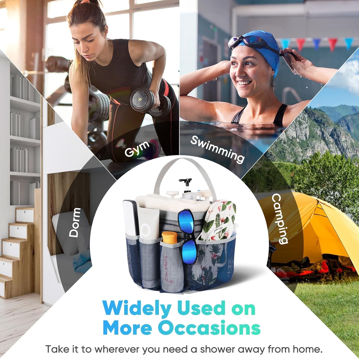 2 Pack Mesh Shower Caddy Portable for College Dorm Room Essentials, Shower Caddy Dorm with 8-Pocket Large Capacity,Shower Bag for Beach,Swimming,Gym