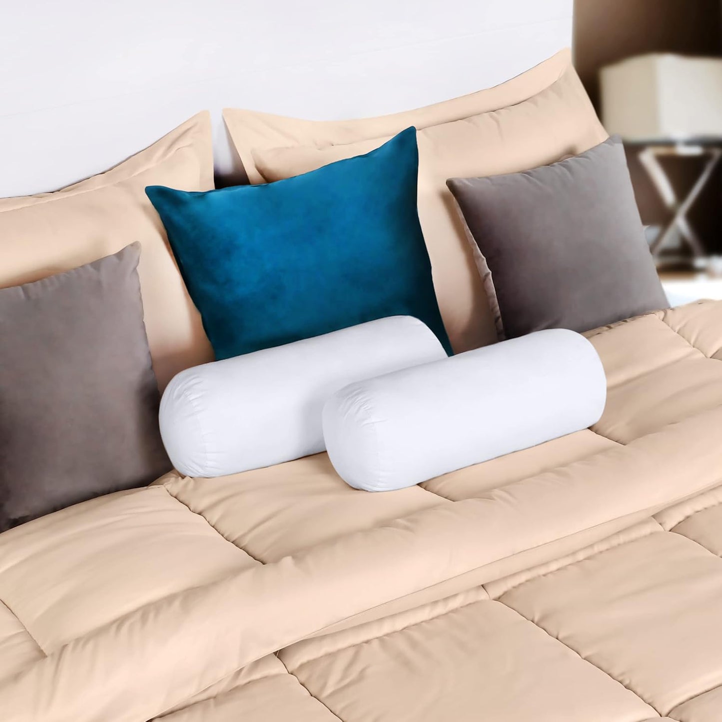 Bolster Pillows Insert (Pack of 2, White) - 6 X 16 Inches Bed and Couch Pillows - Indoor Decorative Pillows