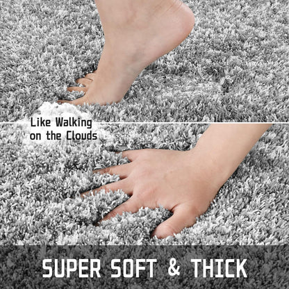 Fluffy Bath Rug Set,Shaggy Soft Non Slip Bathroom Rugs, Machine Washable,Thick Bathroom Floor Rugs for Shower Bath Mat,Water Absorbent, 24X17+32X20 Inches, Light Gray and White