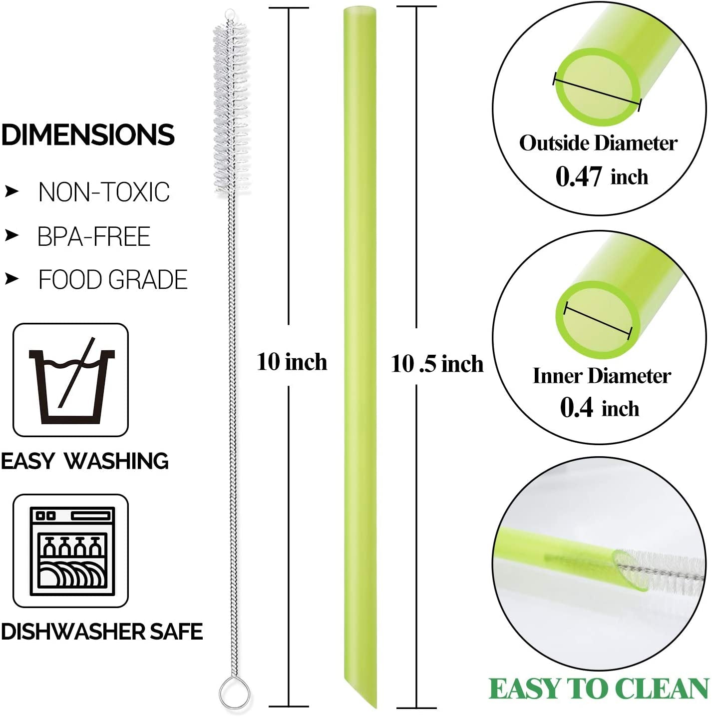 [Angled Tips] 8 Pcs Reusable Boba Straws & Smoothie Straws - Multi Colors Jumbo Wide Reusable Straw, BPA FREE Food-Grade Plastic Straw for Bubble Tea(Tapioca, Boba Pearls), Milkshakes with 2 Brushes