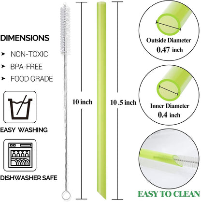 [Angled Tips] 8 Pcs Reusable Boba Straws & Smoothie Straws - Multi Colors Jumbo Wide Reusable Straw, BPA FREE Food-Grade Plastic Straw for Bubble Tea(Tapioca, Boba Pearls), Milkshakes with 2 Brushes