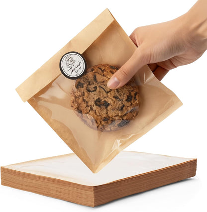 100PCS Cookie Bags with Seal, 5.7X6.5 Inch Individual Cookie Packaging Bags for Gift Giving, Heat Sealable & Grease Proof Bakery Bag with Window, Baked Goods Packaging