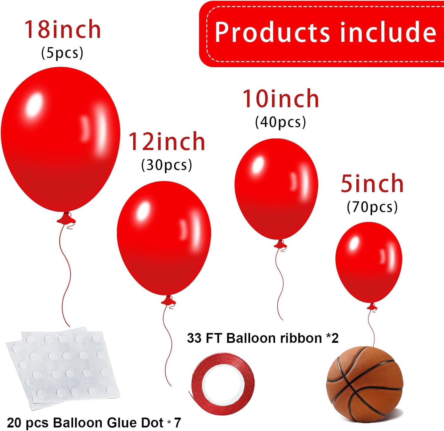 Red Balloons 145 Pcs Matte Red Balloons Arch Kit Different Sizes of 18 12 10 5 Inch Latex Balloons for Balloon Garland or Balloon Arch as Birthday Valentines Day Baloons Party Decorations