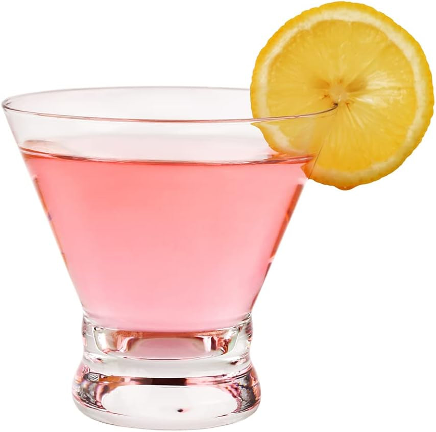 Set of 12 Martini Glasses - 8-Ounce Cinched Design Cocktail Glasses with Heavy Base, Stemless Construction for Stability - Sturdy and Elegant Bar Glasses (Glass, Clear12Pcs)