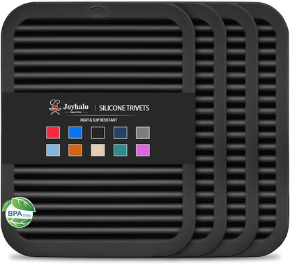 4 Pack Silicone Trivets for Hot Pots and Pans,480℉ Heat Resistant Trivets for Hot Dishes,Hot Pads for Countertop,Kitchen Potholders,Black