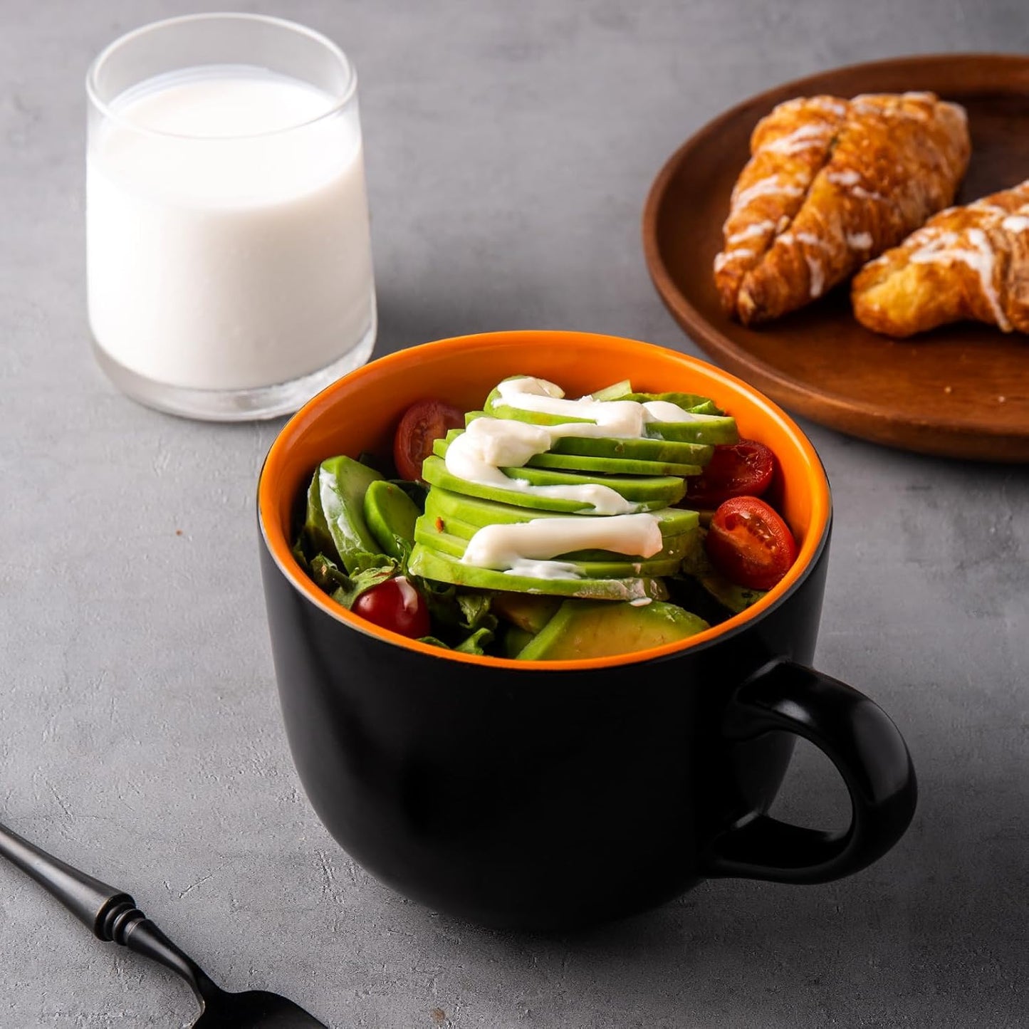 Ceramic Soup Mugs with Vented Lid, 24 Oz Capacity, Set of 4 in Orange - Versatile for Soup, Coffee, Cereal, Salad, Noodles, and Tea, Microwave and Dishwasher Safe