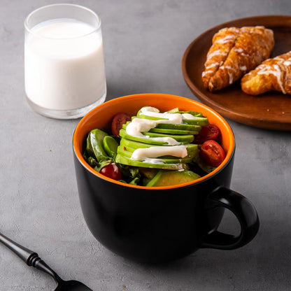 Ceramic Soup Mugs with Vented Lid, 24 Oz Capacity, Set of 4 in Orange - Versatile for Soup, Coffee, Cereal, Salad, Noodles, and Tea, Microwave and Dishwasher Safe