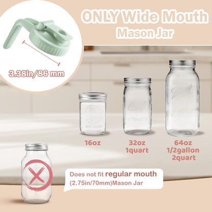 2 Pack Wide Mouth Mason Jar Lids V-Shaped with Handle, Mason Jar Pour Spout Lid with Extended Flip Lid Easy to Open, Airtight Leak Proof and Durable
