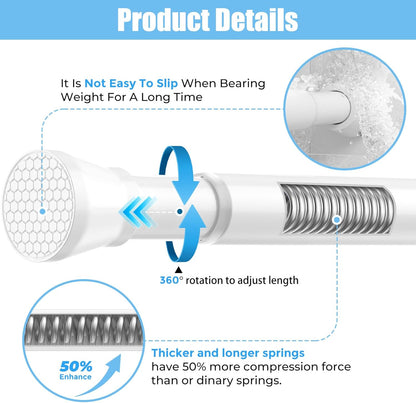 Tension Curtain Rod Spring Tension Rods for Windows 28 to 48 Inch, No Drilling, 7/8" Diameter, White Adjustable Curtain Rod, Small Shower Curtain Rod for Bathroom, Doorway, Closet, Kitchen