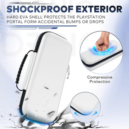 Carry Case for Playstation Portal Remote Player for PS 5 Console Holds Accessories, Portable Hard Shell Pouch Anti-Drop Travel Bag with Protective Storage Mesh Pocket,Travel Friendly, White