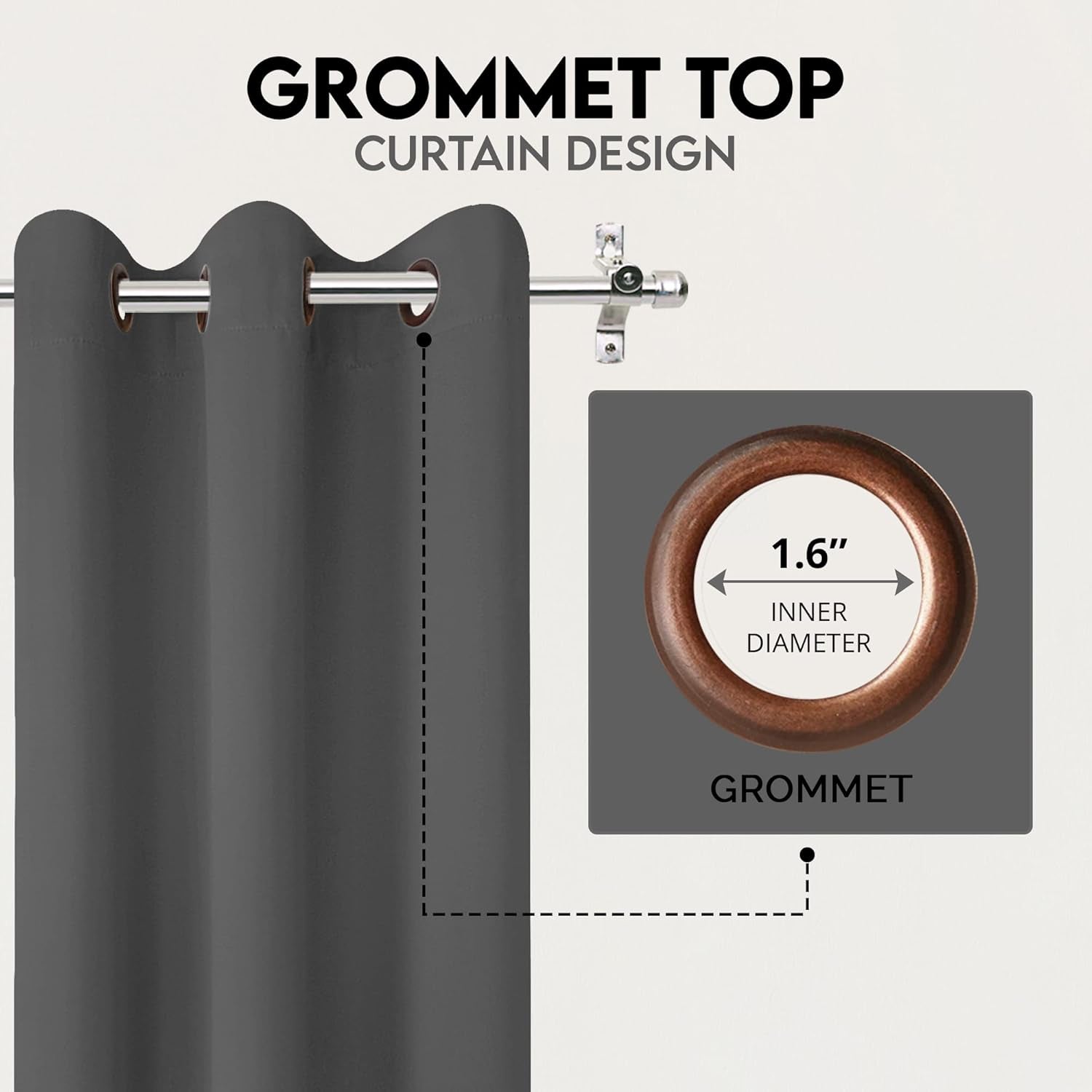 Blackout Curtains for Bedroom, Grommet Window Curtains 63 Inch Length 2 Panels Thermal Insulated Drapes for Living Room (Grey, 42W X 63L Inches)