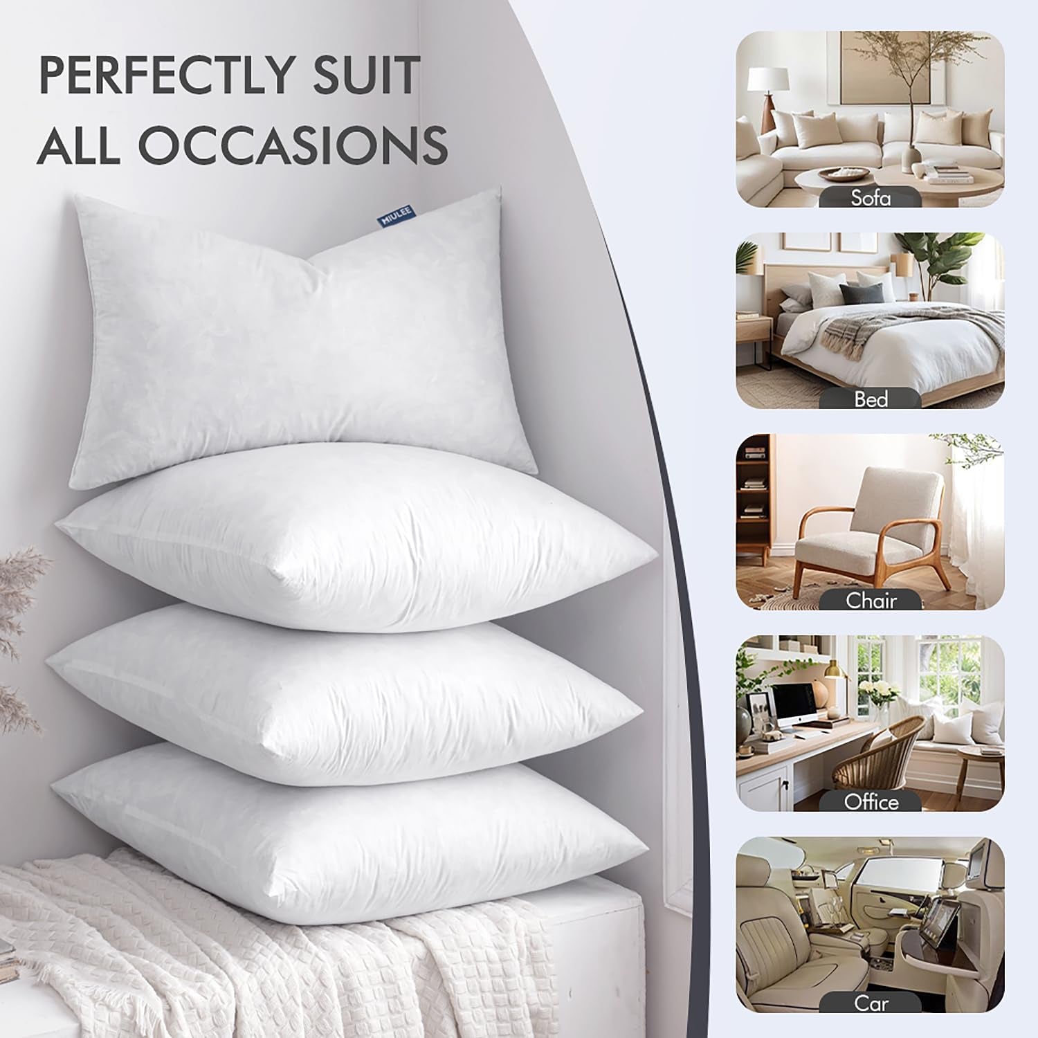 Lumbar Pillow Insert 14X22 Inch, Feather Mix Polycotton with Cotton Fabric Rectangle Decorative Throw Pillows for Couch Bed Sofa