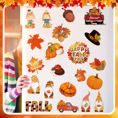 24-Piece Autumn-Themed Happy Fall Gnome and Pumpkin Refrigerator Magnets Set - Decorative Magnetic Stickers for Thanksgiving and Harvest Celebrations