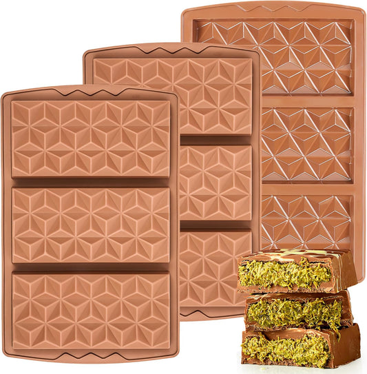 Large Silicone Mold Set for Deep Dubai Chocolate Bars - 3 Piece Pyramid-Shaped Molds for Knafeh, Pistachio, and Thick Candy Fillings