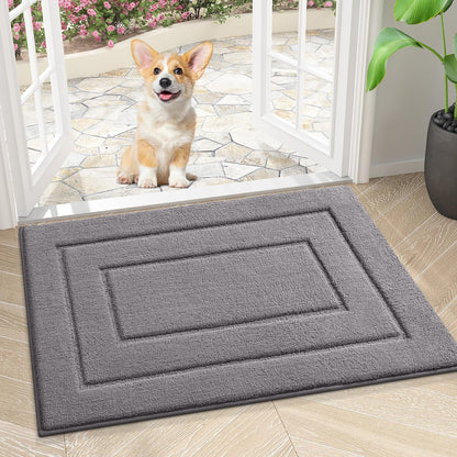 Dog Door Mat for Muddy Paws Indoor Entrance, Absorbs Moisture and Dirt Low-Profile Washable Front Door Mat for Floor Home Entryway (24X16 Inches, Grey)