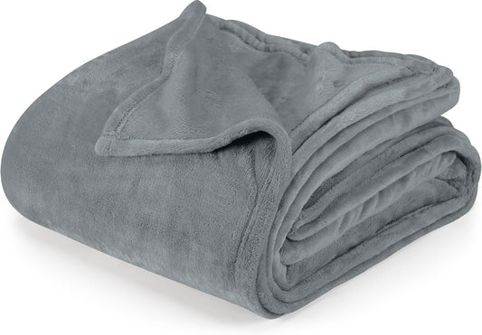 Cool Grey Fleece Blanket Queen Size Fuzzy Soft Anti-Static Microfiber Bed Blanket (90X90 Inch)