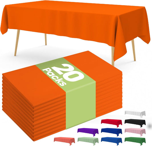 Plastic Table Cloth Disposable 20 Pack, 54 X 108 Inch Table Cloths, Halloween Party, Thanksgiving Decorations, Harvest, Fall Tablecloths, Rectangle Tables, Leakproof & Sturdy, Orange