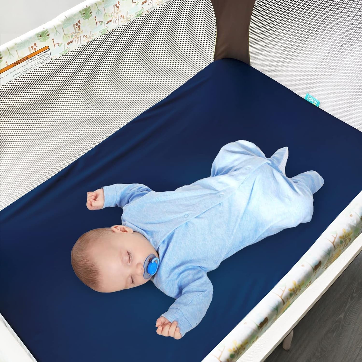 4 Pack Pack and Play Fitted Sheets Fits Graco Pack N Play Playard, Pamo Babe, Zodiak, Baby Trend Portable Playard and Other 27 X 39 Playpen Mattress, Ultra Soft and Skin-Friendly, Navy Cloud