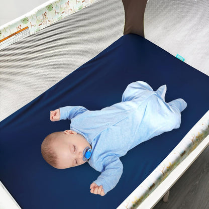 4 Pack Pack and Play Fitted Sheets Fits Graco Pack N Play Playard, Pamo Babe, Zodiak, Baby Trend Portable Playard and Other 27 X 39 Playpen Mattress, Ultra Soft and Skin-Friendly, Navy Cloud