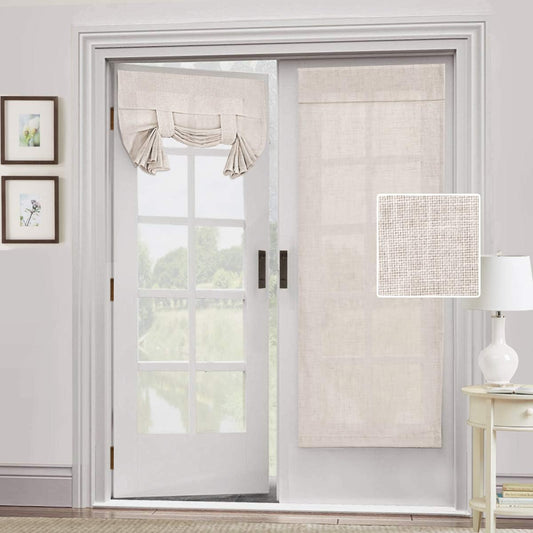 Natural Linen Semi Sheer French Door Curtains Light Filtering Privacy Boho Window Drapes 1 Panel Self Adhesive Door Blinds Tie up Shade for Bedroom Living Room,68" Lx26 W,Natural