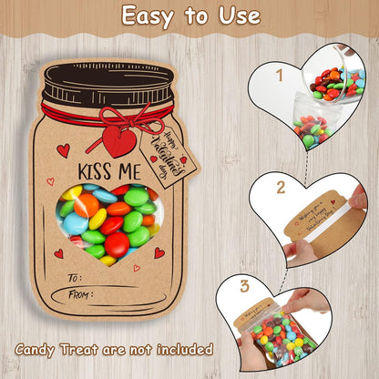 40 Pack Valentines Day Cards for Kids, Jars Happy Valentines Cards for Kids, Unique Valentines Gifts for Boys and Girls, Funny Valentines Exchange Cards Gifts School Classroom Prize Party Favors