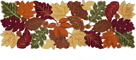 Thanksgiving Runner, Fall Leaf Table Runner for Autumn Home Decorations, Fall Table Centerpieces, Embroidered Cutwork Farmhouse Harvestmaple Leaf Runner, 13 Inch X 36 Inch