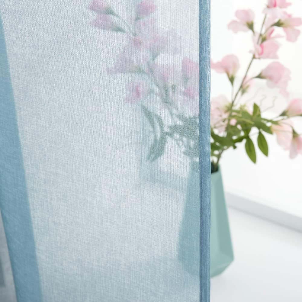 Solid Sheer Dusty Blue Valance Kitchen Linen Look Window Curtain,Living Room Windows Voile Valance Rod Pocket 1 Panels (60" W X 18" L)
