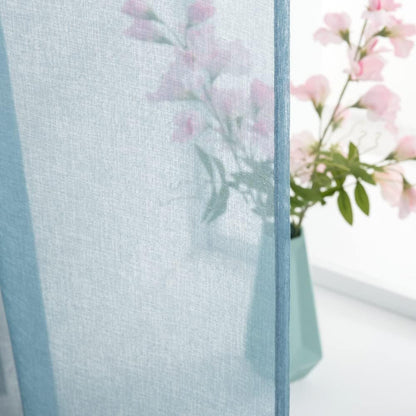 Solid Sheer Dusty Blue Valance Kitchen Linen Look Window Curtain,Living Room Windows Voile Valance Rod Pocket 1 Panels (60" W X 18" L)