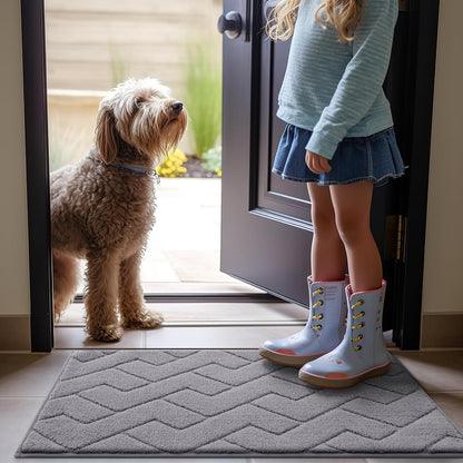 Indoor Door Mat, 32X20, Dirt Resistant and Absorbent, Sturdy Non-Slip Rubber Backing, Easy to Clean, Washable Low-Profile Doormat for Entryway, Medium Gray