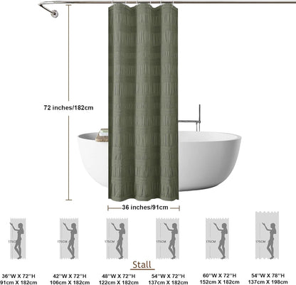 Sage Green Shower Curtain, Farmhouse Rustic Striped Textured Fabirc Stall Shower Curtain for Bathroom Narrow Stall Size, Hotel Style, Machine Washable, Sage Green, 36X72