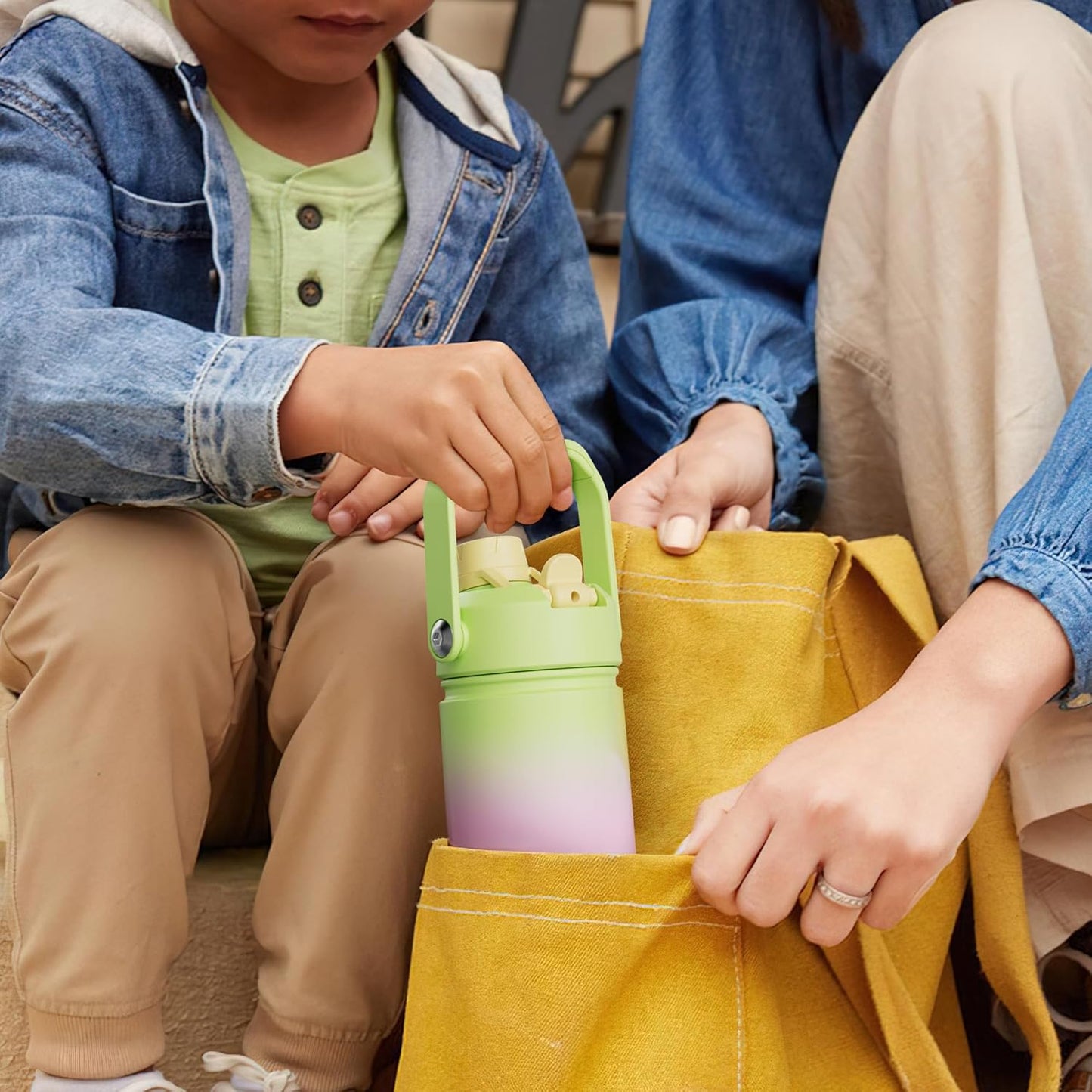 Kids Insualated Water Bottle with Straw - 12Oz Stainless Steel Water Bottle with Dual Spouts, Leak-Proof, Bpa-Free, Double Wall Vacuum Keeps Cold for 24 Hours for Sports, Travel (Moderate Orange)