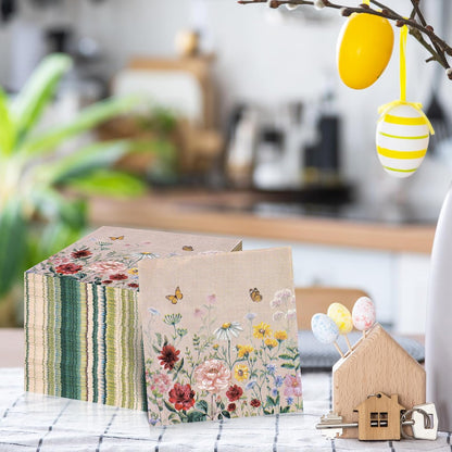 100Pcs Floral Paper Napkins,Spring Wildflower Napkin Disposable Flower Cocktail Napkins for Wedding, Birthday,Baby Shower,Easter,Mothers Day Party Decorations and Supplies