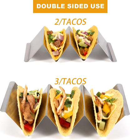 Taco Holders Set of 5, Taco Stand, Stainless Steel Taco Holder, with Easy-Access Handle, Each Can Hold 2 to 3 Tortillas, Oven Safe for Baking, Dishwasher and Microwave Safety