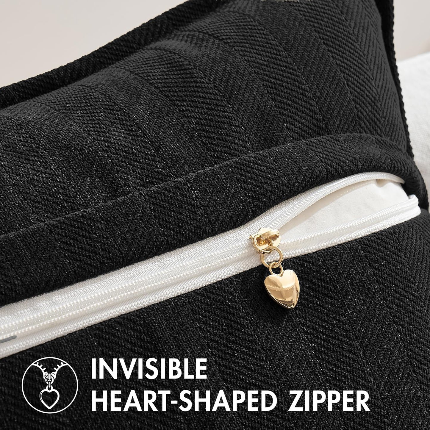 Pack of 2 Black Decorative Pillow Covers 18X18 Inch Soft Chenille Luxurious Couch Throw Pillows Farmhouse Cushion Covers with Elegant Design for Sofa Bedroom Living Room Home Decor