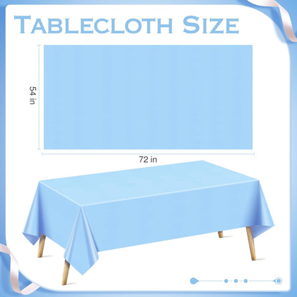 Light Blue Rectangle Tablecloth Set - 4 Pieces, 54"x72", Waterproof and Spillproof Disposable Plastic Covers for Dining, Buffets, Picnics, and Outdoor Events