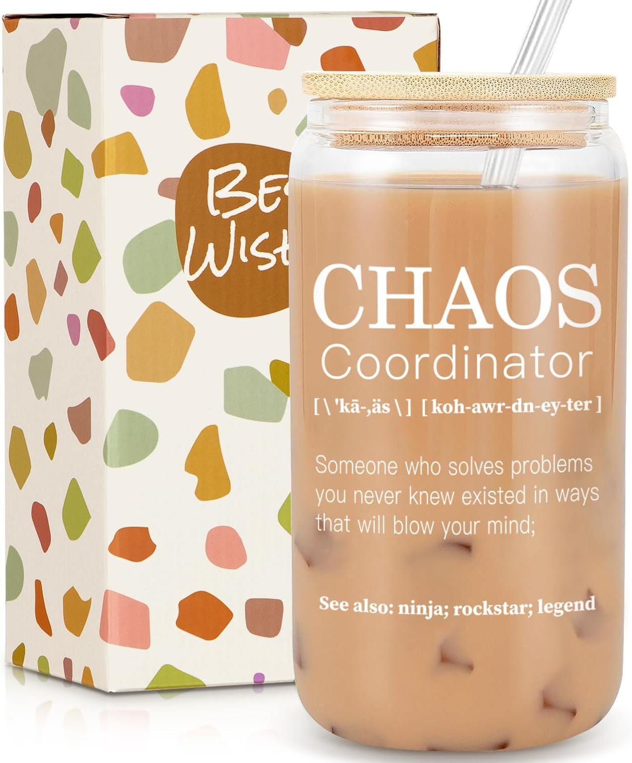 Chaos Coordinator Gifts - Boss Lady Gifts for Women, Coworker, Teacher, Nurse, Mom - 18 Oz Teacher Office Can Glass