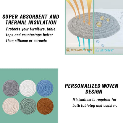 Coaster for Drink, Beer, Coffee, Cotton Coaster Set of 6 for Kinds Cups, Home Kitchen Table Decor Essentials Bar Accessories House Warming Gifts