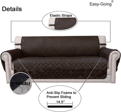 Reversible Couch Cover for 3 Cushion Couch Sofa Cover for Dogs Water Resistant Furniture Protector Cover with Foam Sticks Elastic Straps for Pet Cat (Sofa, Chocolate/Beige)
