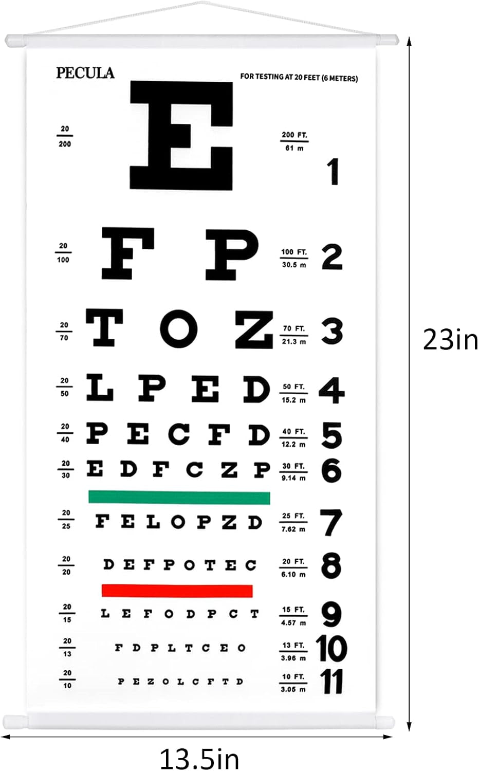 Eye Chart, Snellen Eye Chart, Canvas Wall Chart Non-Reflective, Hang Wooden Framed Eye Charts for Eye Exams 20 Feet 11 X 22 In.