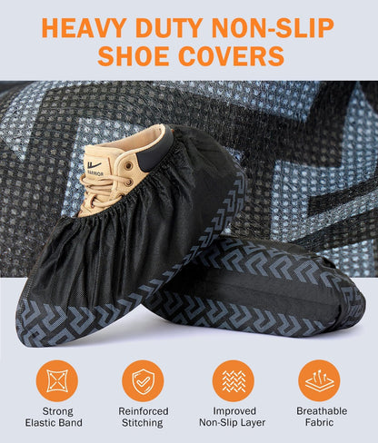 Recycable Shoe Covers Disposable Non-Slip for Indoors - 100Pack(50 Pairs) Thick Breathable Cloth Boot Covers, Large Size Protector Covers Fits up to 10 US Men and 11 US Women Size,Black