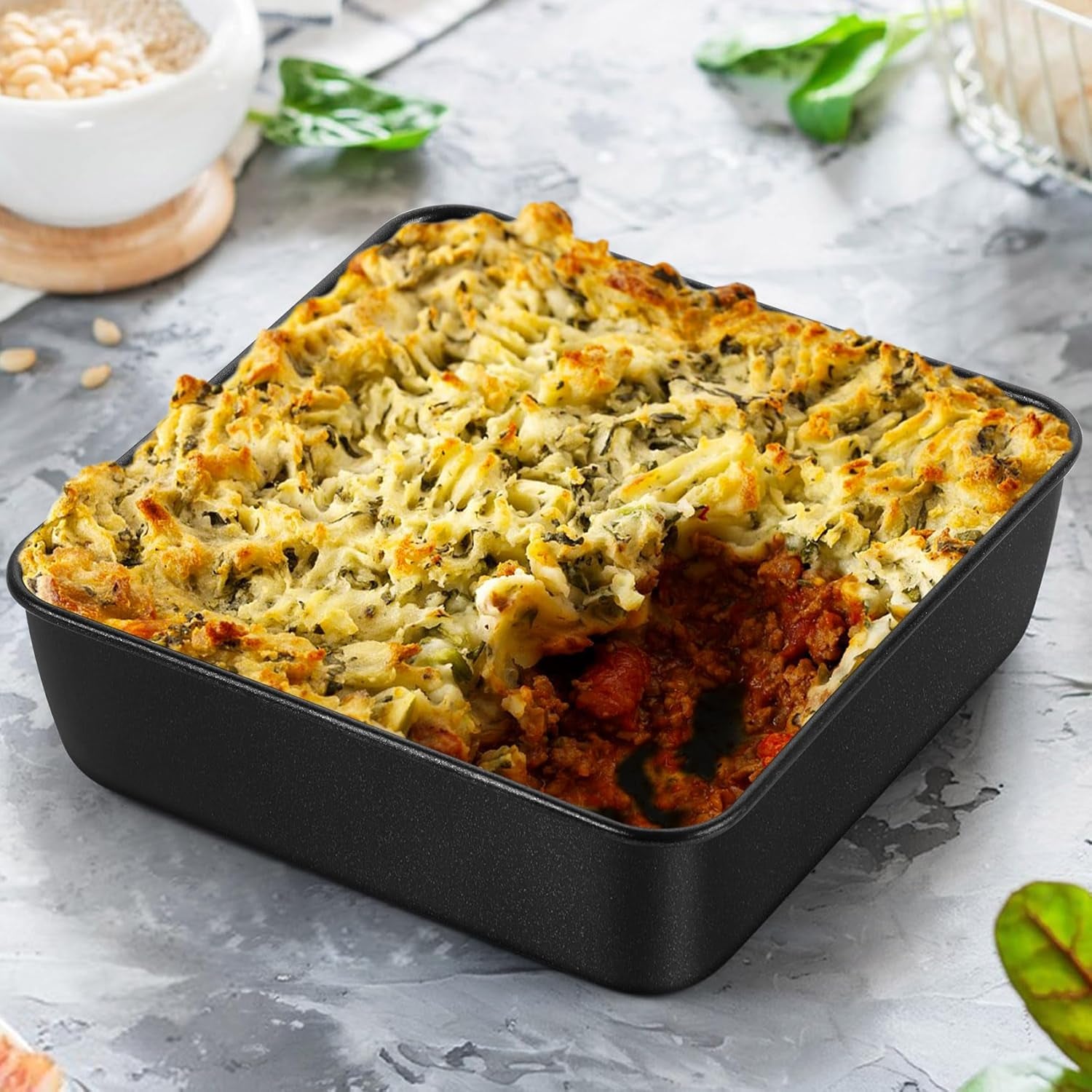 6 Inch Square Cake Pan, Nonstick Square Baking Pan for Cake Brownie Lasagna, Stainless Steel Core for Sturdy Structure, Non-Toxic & Oven Safe, Black, 1Pc