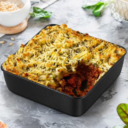6 Inch Square Cake Pan, Nonstick Square Baking Pan for Cake Brownie Lasagna, Stainless Steel Core for Sturdy Structure, Non-Toxic & Oven Safe, Black, 1Pc