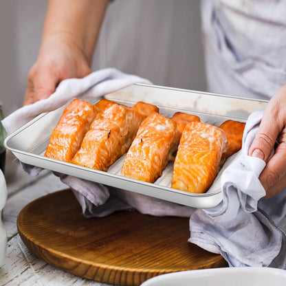 Baking Oven Pan with Wire Rack, Stainless Steel Baking Oven Sheet Tray, Bacon Pan and Cooling Rack for Cooking Roasting Cookie, Dishwasher Safe & Easy Clean, 10.5 X 8 X 1 Inch