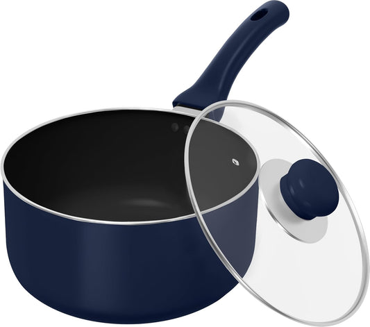 Detachable Handle Nonstick Saucepan with Glass Lid, Multipurpose Use for Home, Kitchen or Restaurant (Midnight Blue)