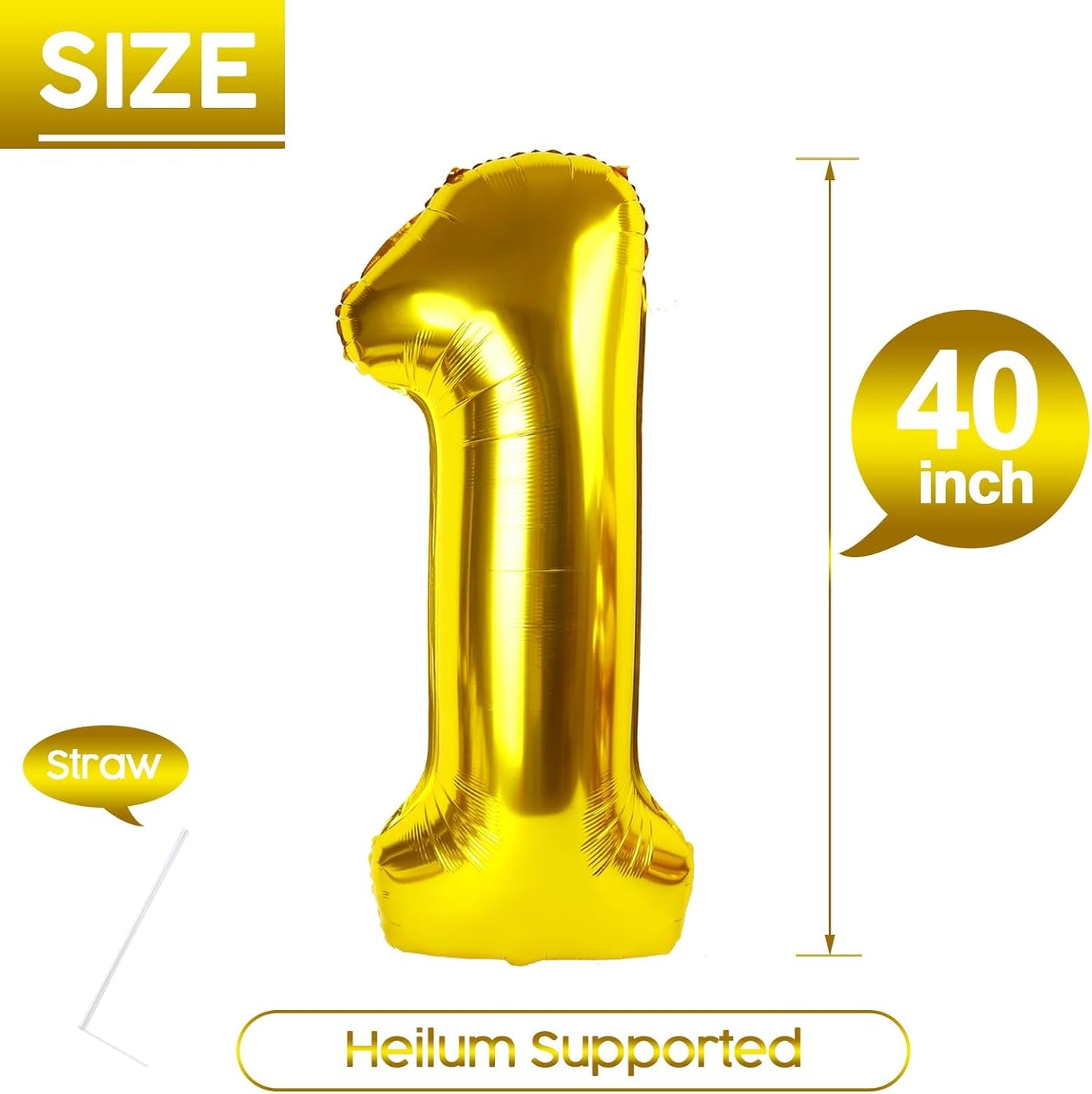 1 Balloon - Gold Birthday Number Balloons, 40 Inch Large Foil Balloons for Men Women Boys Girls Gold Themed Birthday Decorations