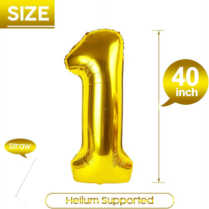 1 Balloon - Gold Birthday Number Balloons, 40 Inch Large Foil Balloons for Men Women Boys Girls Gold Themed Birthday Decorations