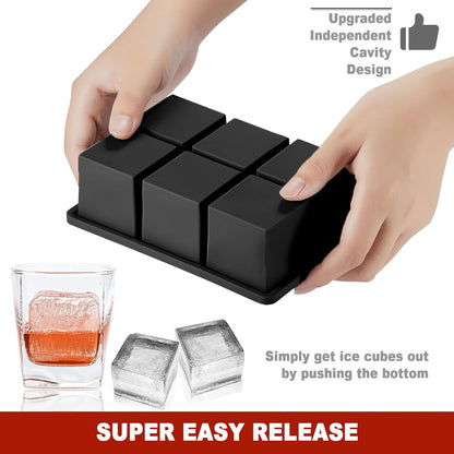 Large Ice Cube Tray with Lid Pack of 2, Stackable 2 Inch Big Silicone Square Ice Cube Mold for Whiskey Cocktails Bourbon Soups Frozen Treats, BPA Free