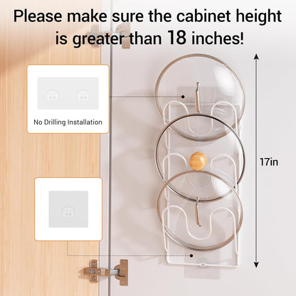 2 Pack Pot Lid Organizer Rack for Cabinet Door/Wall, 6-Tier Pot Lid Holders inside Cabinet Door, No Drilling Adhesive Wall/Door Mounted Rustproof Pots and Pans Lid Organizers for Kitchen Storage White
