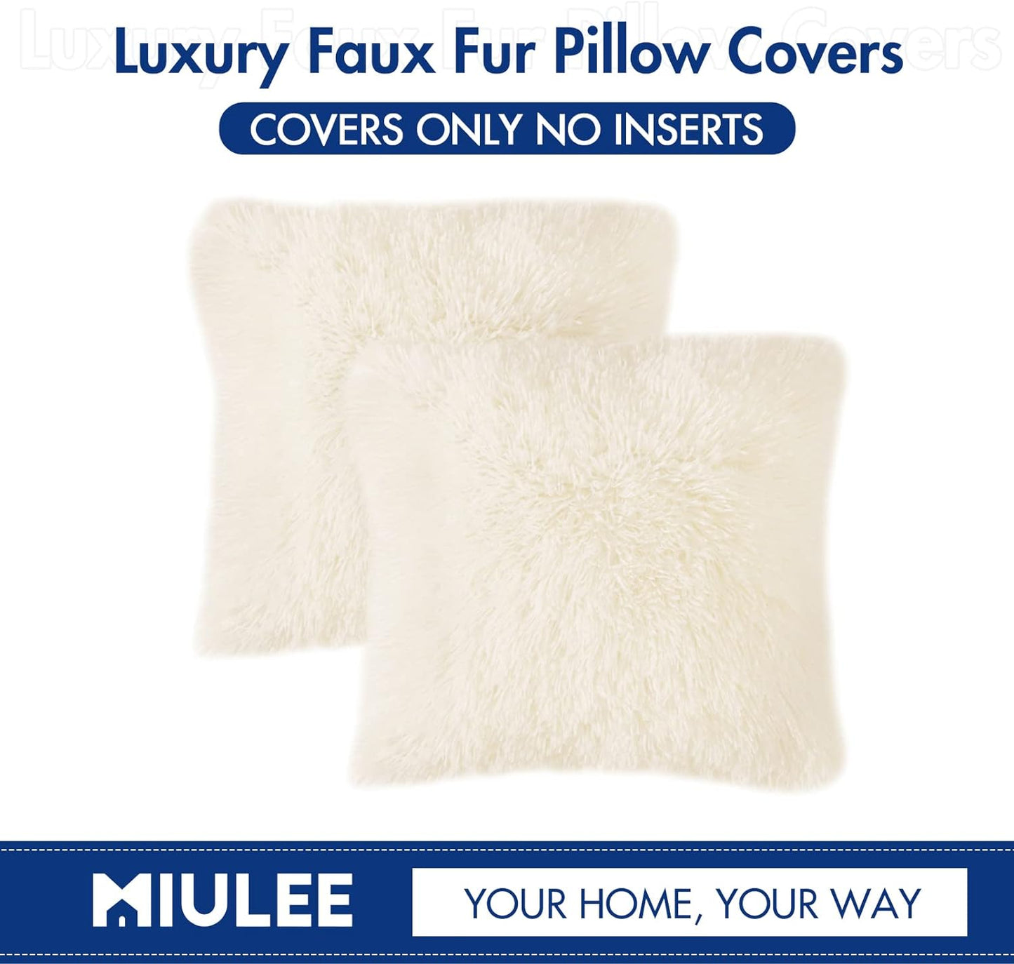 Pack of 2 Luxury Faux Fur Throw Pillow Cover Deluxe Winter Decorative Plush Pillow Case Cushion Cover Shell for Sofa Bedroom Car 18 X 18 Inch Beige