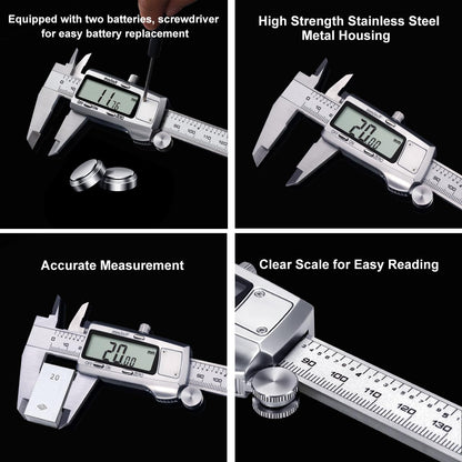 Digital Caliper, Caliper Measuring Tool, Micrometer Dial Vernier Caliper Digital, Full Turn Off, Stainless Steel, Switch from Inch Metric Fraction (6Inch/150Mm)